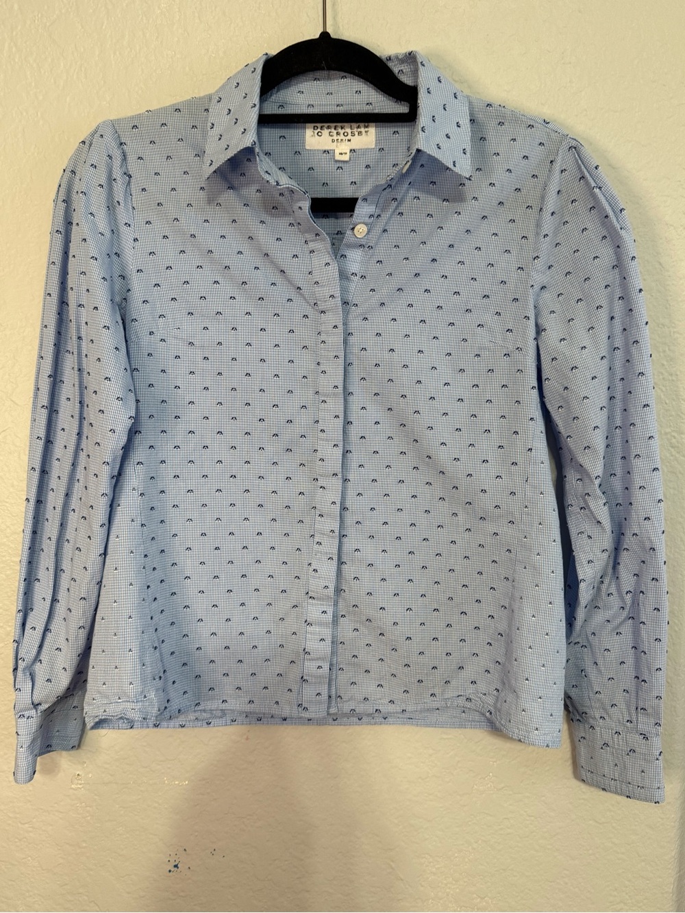 10 Crosby Derek Lam Light Blue Button-Down Shirt with Navy Micro Print